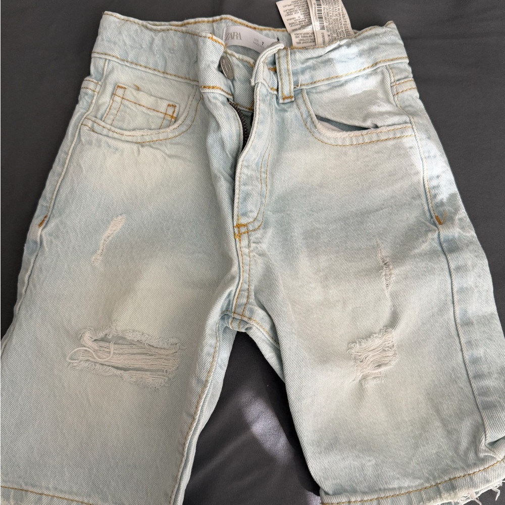 Zara Light Blue Distressed Kids Shorts